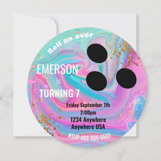 ボーイズボーリングボール、ボーリング、グローバースデーパーティー 招待状 (正面)