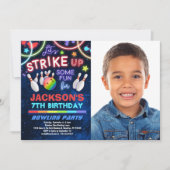 ボーイズボーリング誕生日パーティフォト招待状 招待状 (正面)