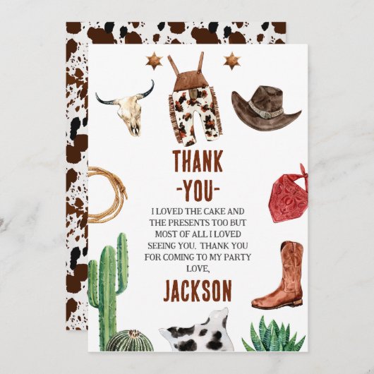 ボーイズマイファーストRodeoカウボーイ誕生日サンキューカード 招待状 (正面/裏面)