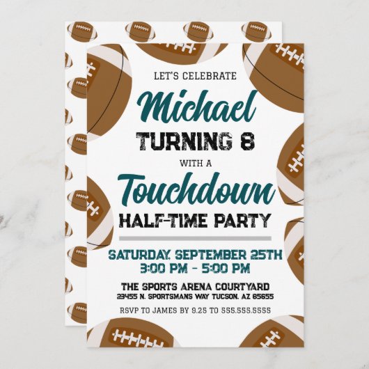 ボーイズミッドナイトグリーンサッカーチーム誕生日パーティー 招待状 (正面/裏面)