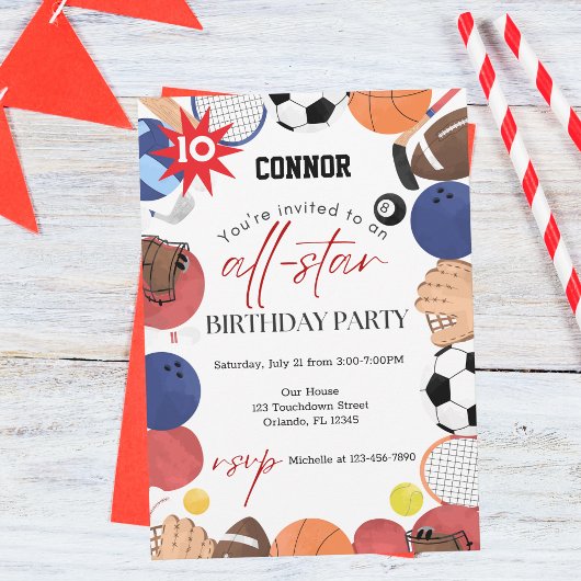 ボーイズモダンおもしろいスポーツ子供の誕生日招待状 招待状
