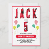 ボーイズモダンかわいい赤テーマキッズ5th誕生日 招待状 (正面)