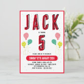 ボーイズモダンかわいい赤テーマキッズ5th誕生日 招待状 (スタンド正面)
