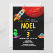 ボーイズモダンエイリアンブラック子供の誕生日 招待状 (正面)