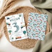 ボーイズモダンキュートブルートレイン子供の誕生日 招待状