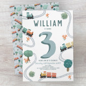 ボーイズモダンキュートブルートレイン子供の誕生日 招待状