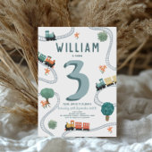 ボーイズモダンキュートブルートレイン子供の誕生日 招待状