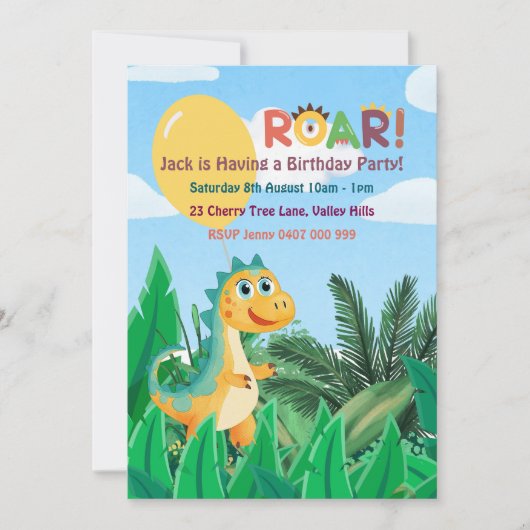 ボーイズモダンキュート恐竜子供の誕生日招待状 招待状 (正面)