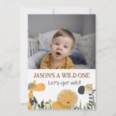 ボーイズモダンサファリフォトワイルドワン誕生日 招待状 (裏面)