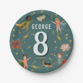 ボーイズモダンスクール・スーパーヒーロー子供の誕生日 ペーパープレート (正面)