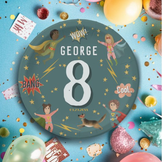 ボーイズモダンスクール・スーパーヒーロー子供の誕生日 ペーパープレート