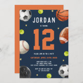 ボーイズモダンスポーツテーマ誕生日パーティー 招待状 (正面/裏面)