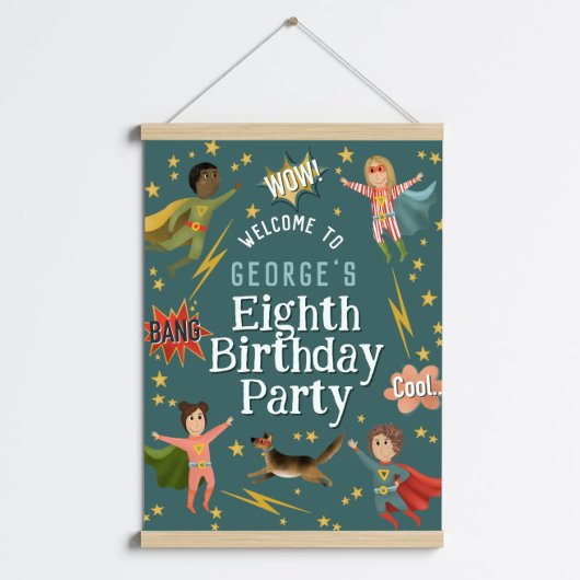 ボーイズモダンスーパーヒーロー子供の誕生日ウェルカムサイン ポスター