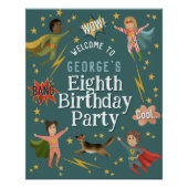 ボーイズモダンスーパーヒーロー子供の誕生日ウェルカムサイン ポスター (正面)