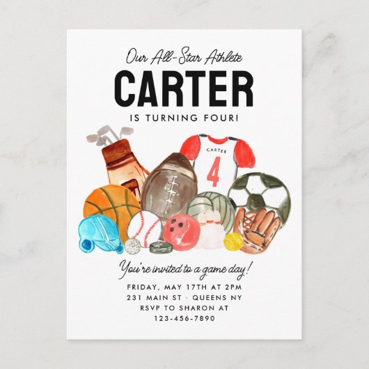 ボーイズモダンズスポーツボールオールスター子供の誕生日 ポストカード (正面)