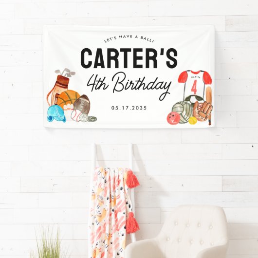 ボーイズモダンズスポーツボールオールスター子供の誕生日 横断幕 (インサイチュ)