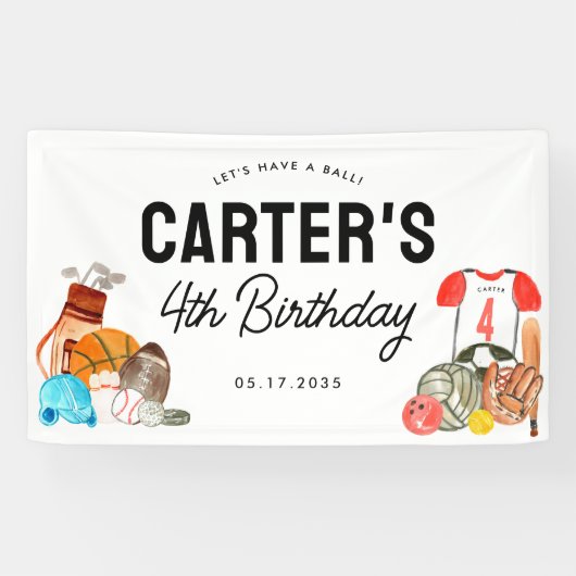 ボーイズモダンズスポーツボールオールスター子供の誕生日 横断幕 (横)