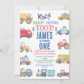 ボーイズモダントランスポート1st誕生日招待状 招待状 (正面)