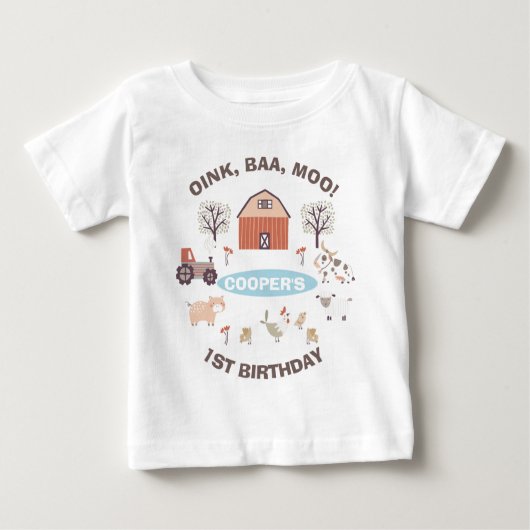 ボーイズモダンファームファースト誕生日 ベビーTシャツ (正面)
