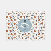 ボーイズモダンブルーサッカースポーツキッズ フリースブランケット (正面(横))