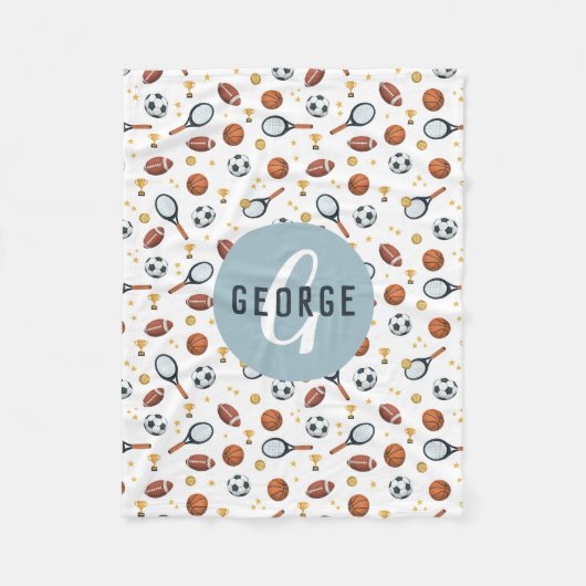 ボーイズモダンブルーサッカースポーツキッズ フリースブランケット (正面)