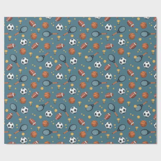 ボーイズモダンブルースポーツサッカー子供の誕生日 ラッピングペーパー (フラット)