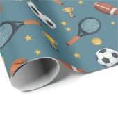 ボーイズモダンブルースポーツサッカー子供の誕生日 ラッピングペーパー (ロールコーナー)