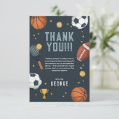 ボーイズモダンブルースポーツ子供の誕生日 サンキューカード (スタンド正面)