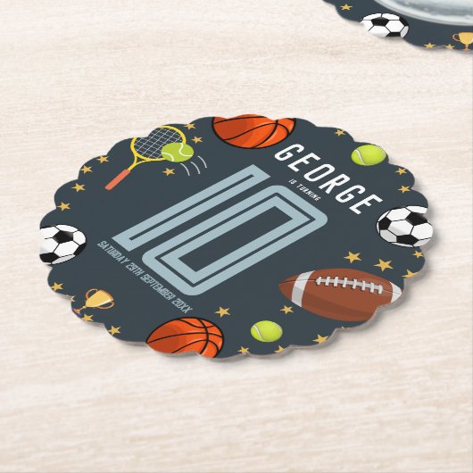 ボーイズモダンブルースポーツ子供の誕生日 ペーパーコースター (アングル)