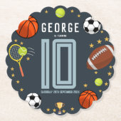 ボーイズモダンブルースポーツ子供の誕生日 ペーパーコースター (正面)