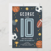 ボーイズモダンブルースポーツ子供の誕生日 招待状 (正面)