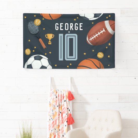 ボーイズモダンブルースポーツ子供の誕生日 横断幕 (インサイチュ)