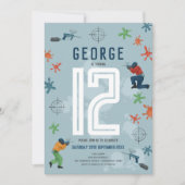ボーイズモダンブルーペイントボールパーティー子供の誕生日 招待状 (正面)