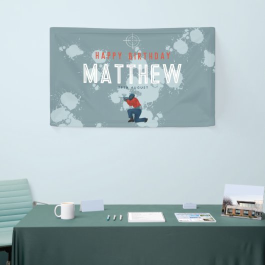 ボーイズモダンブルーペイントボールパーティー子供の誕生日 横断幕 (トレードショー)