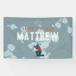 ボーイズモダンブルーペイントボールパーティー子供の誕生日 横断幕