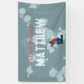 ボーイズモダンブルーペイントボールパーティー子供の誕生日 横断幕 (縦)