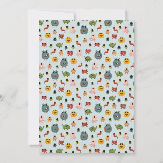 ボーイズモダンブルーモンスターエイリアン子供の誕生日 招待状 (裏面)