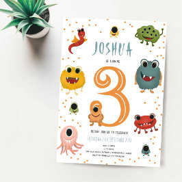 ボーイズモダンブルーモンスターエイリアン子供の誕生日 招待状