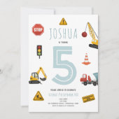 ボーイズモダンブルー建築子供の誕生日 招待状 (正面)