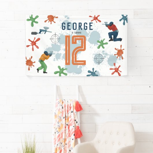 ボーイズモダンペイントボールパーティースポーツ子供の誕生日 横断幕 (インサイチュ)