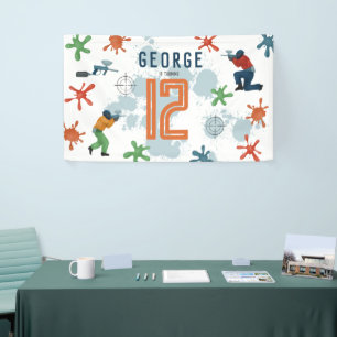 ボーイズモダンペイントボールパーティースポーツ子供の誕生日 横断幕