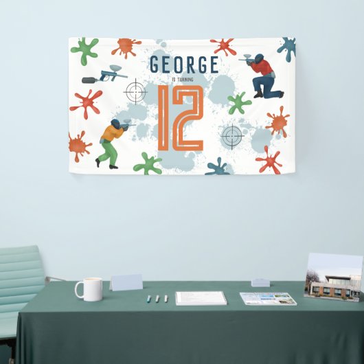 ボーイズモダンペイントボールパーティースポーツ子供の誕生日 横断幕 (トレードショー)