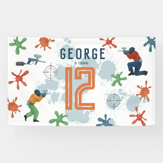 ボーイズモダンペイントボールパーティースポーツ子供の誕生日 横断幕 (横)
