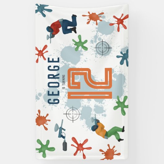 ボーイズモダンペイントボールパーティースポーツ子供の誕生日 横断幕 (縦)