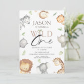 ボーイズモダンミニマリストサファリワイルドワン誕生日 招待状 (スタンド正面)