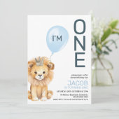 ボーイズモダンライオンクラウンバルーン1st誕生日 招待状 (スタンド正面)