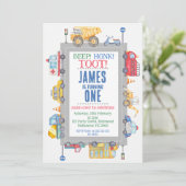 ボーイズモダンロードトランスポート1st誕生日招待状 招待状 (スタンド正面)