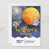 ボーイズモダン銀河系宇宙飛行士ドッグ子供の誕生日 招待状 (正面)