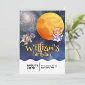 ボーイズモダン銀河系宇宙飛行士ドッグ子供の誕生日 招待状 (スタンド正面)