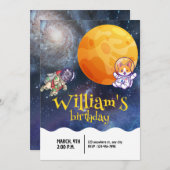 ボーイズモダン銀河系宇宙飛行士ドッグ子供の誕生日 招待状 (正面/裏面)